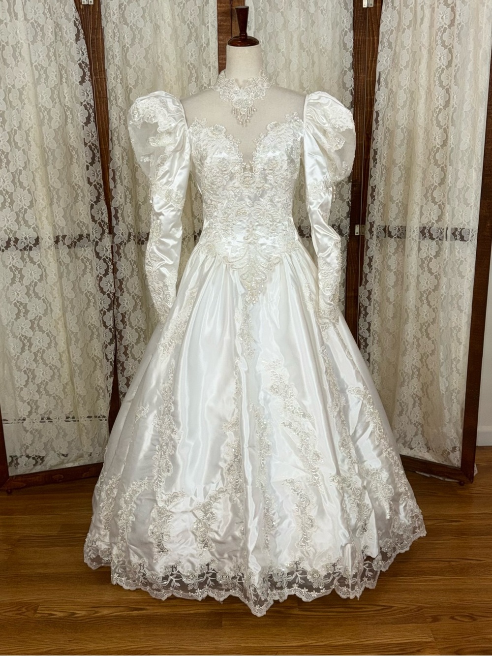 Fabulous Vintage 90s White Satin Wedding Gown